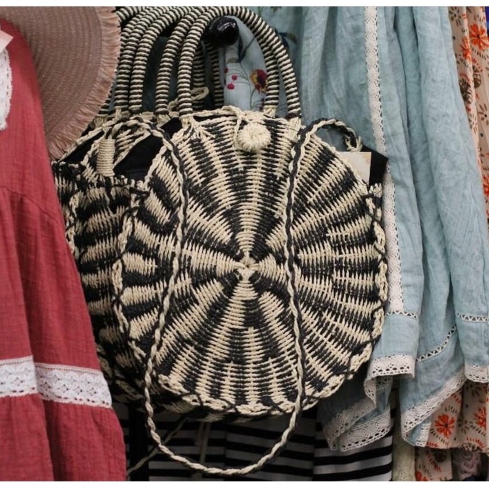 Black and White Straw Purse